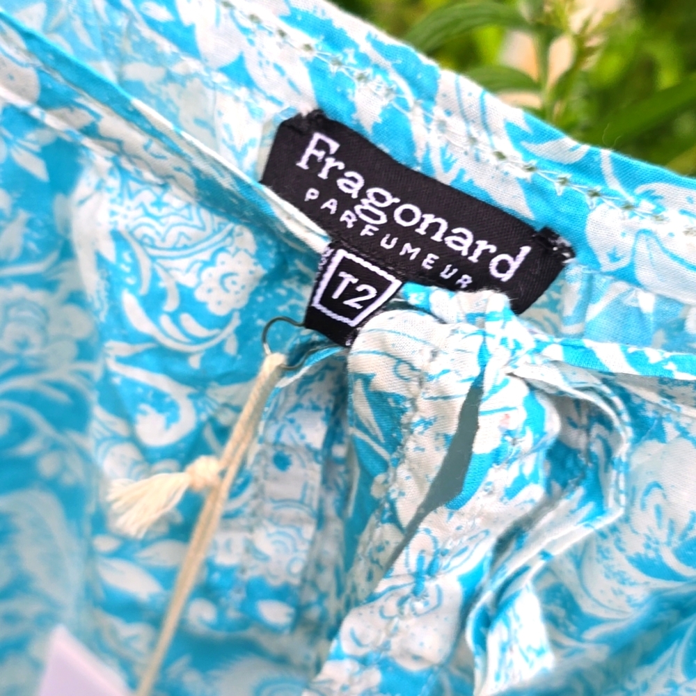 Fragonard Caftan Night Dress Provence Turquoise Floral 100% Cotton Small / Med